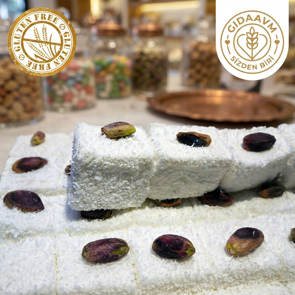 Glutensiz Antep Fıstıklı Hindistan Cevizli Basma Lokum 900 gr