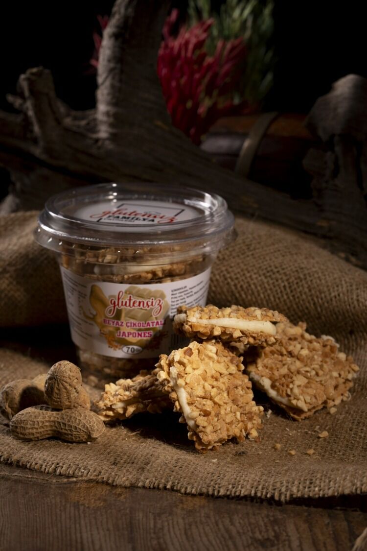 Glutensiz Fıstıklı - Beyaz Çikolatalı Japones - 70 Gr