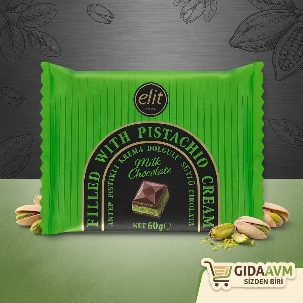 Elit Antep Fıstıklı Krema Dolgulu Sütlü Çikolata 60g