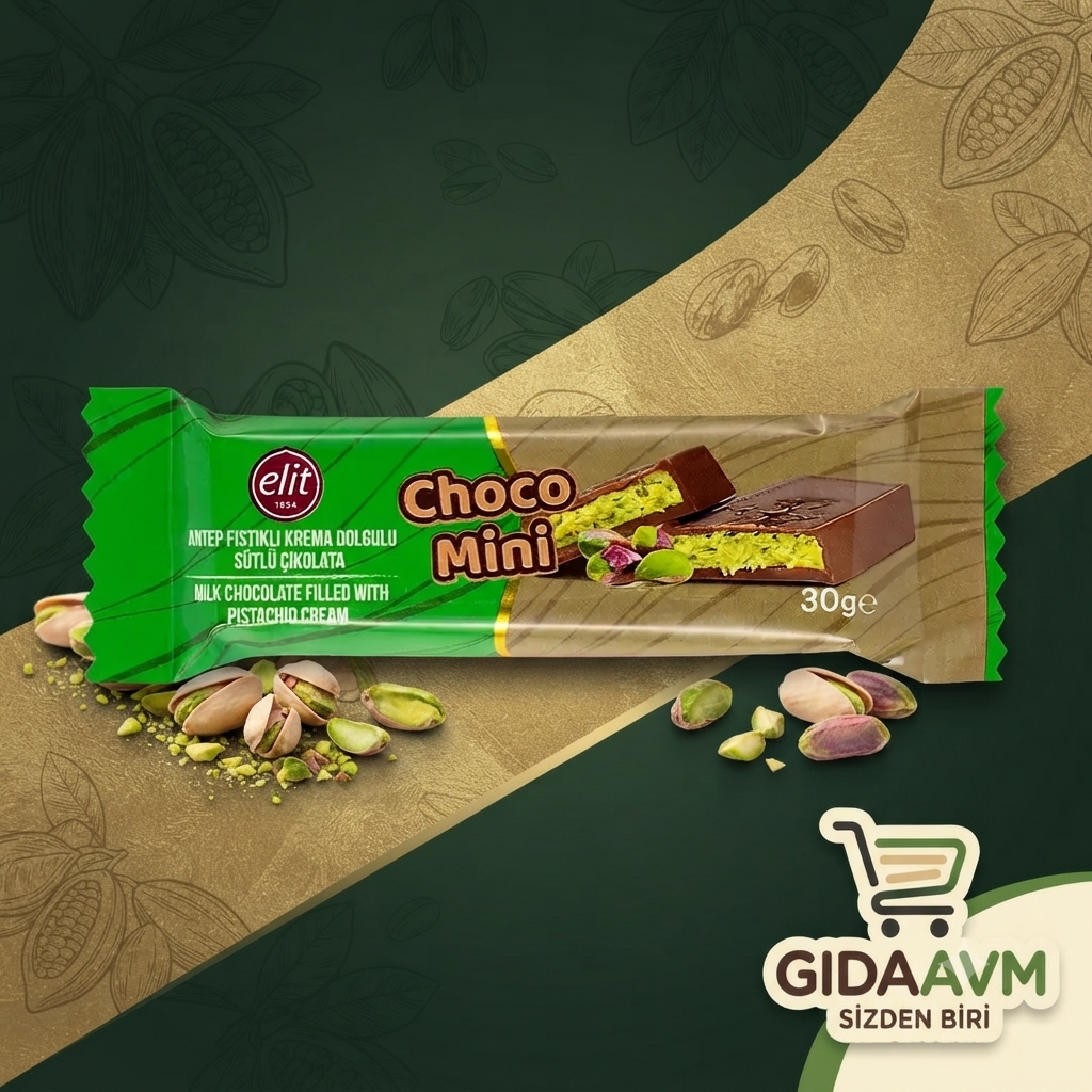 Elit Choco Mini Antep Fıstıklı Krema Dolgulu Sütlü Çikolata 30g