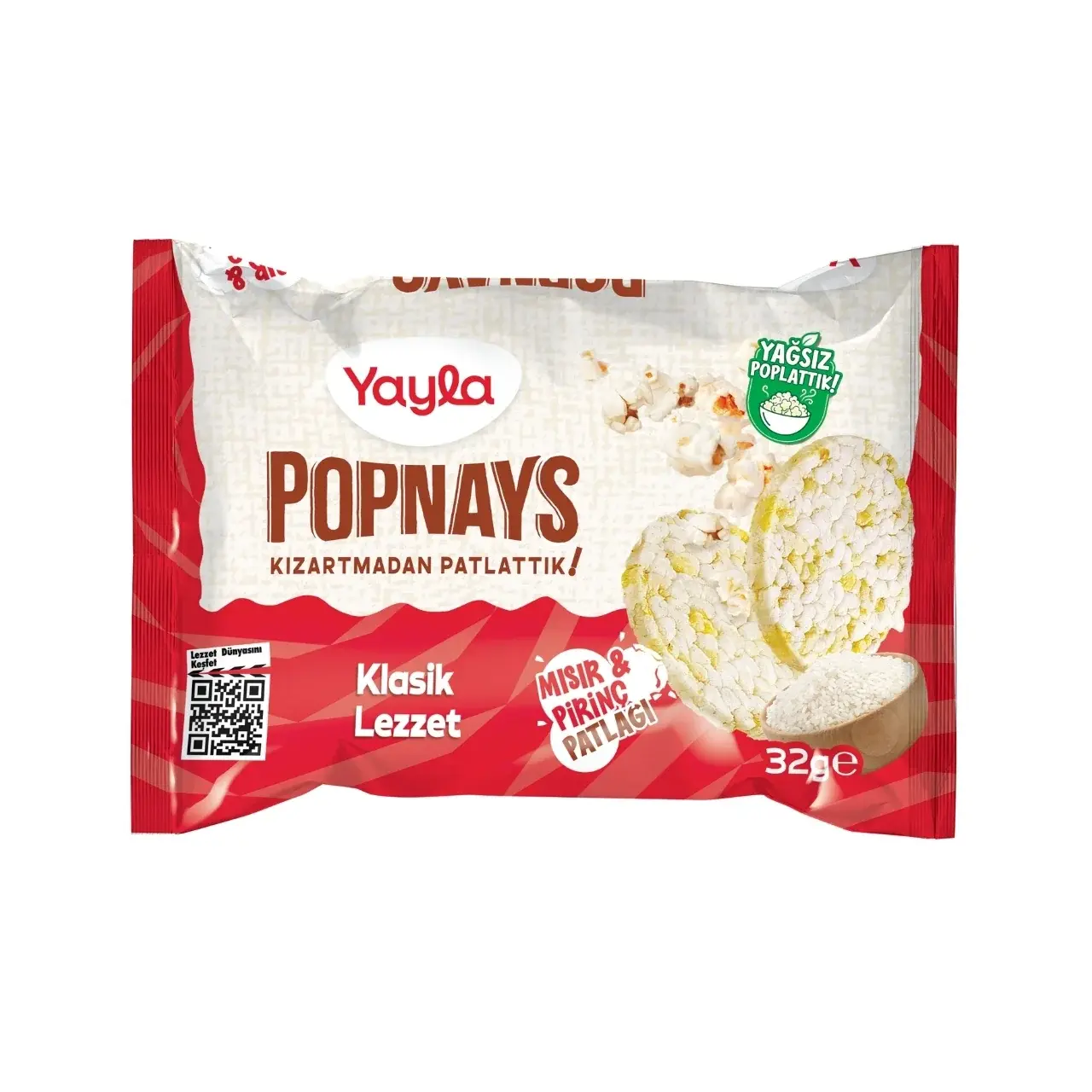 Yayla Glutensiz Popnays Klasik Lezzet Mısır ve Pirinç Patlağı 32 gr