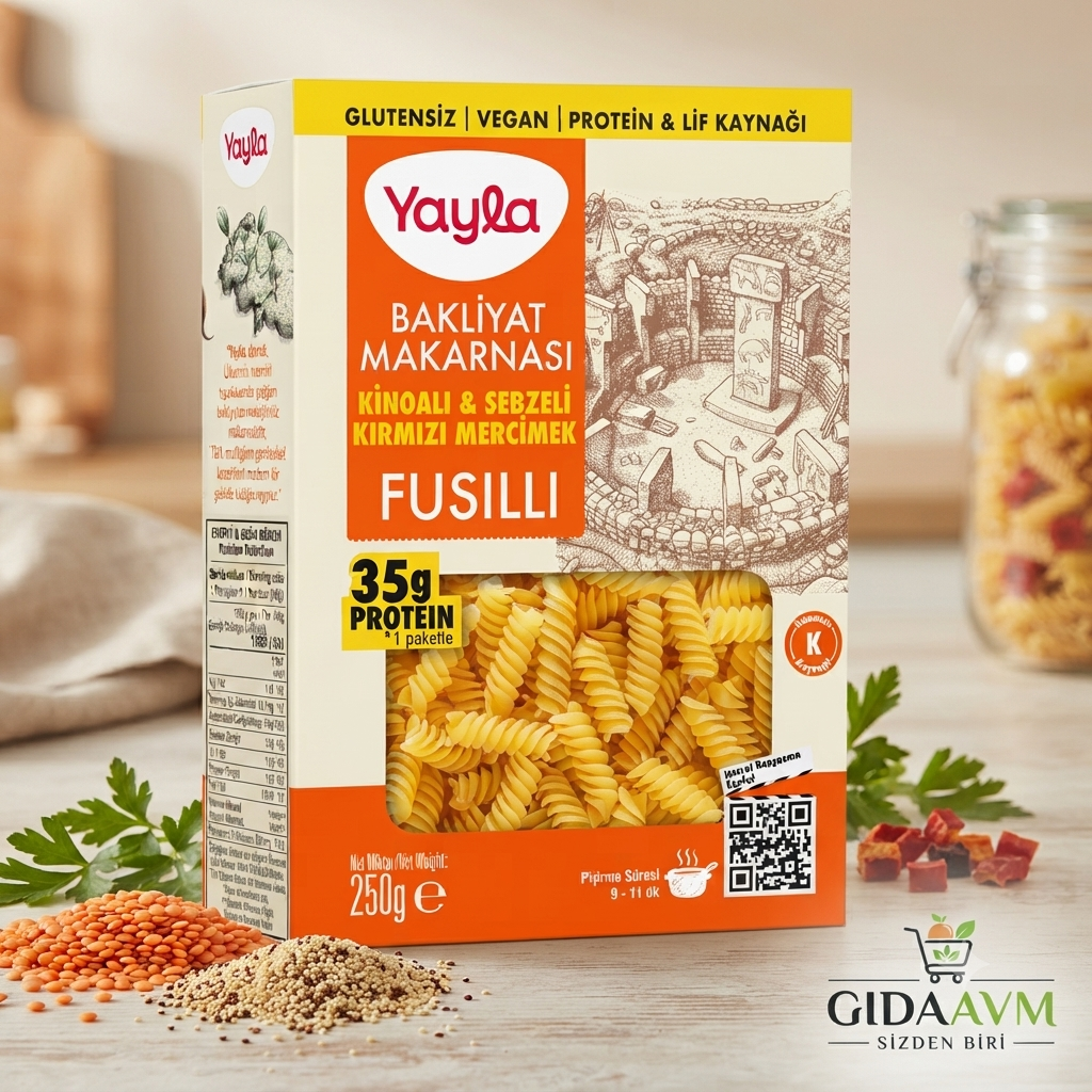 Yayla Glutensiz Kinoalı ve Sebzeli Kırmızı Mercimek Fusilli Bakliyat Makarnası 250 g