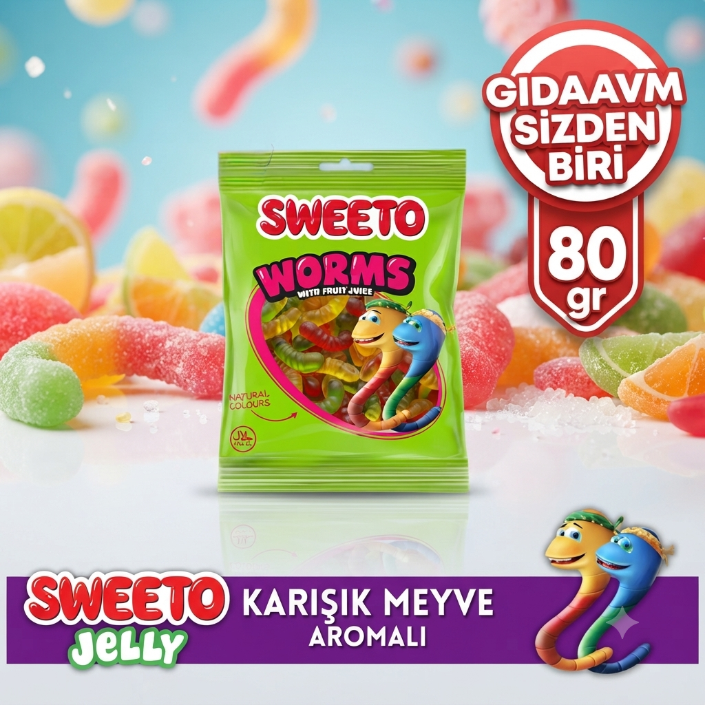 Sweeto Gummy Glutensiz Worms 80g