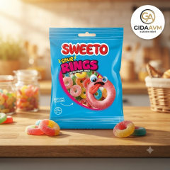 Sweeto Gummy Glutensiz Sour Rings Glutensiz Jelibon 22g