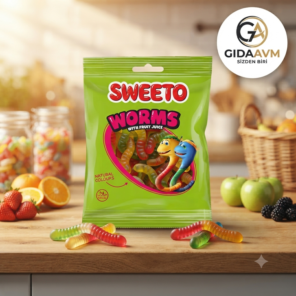 Sweeto Gummy Glutensiz Worms Glutensiz Jelibon 22g