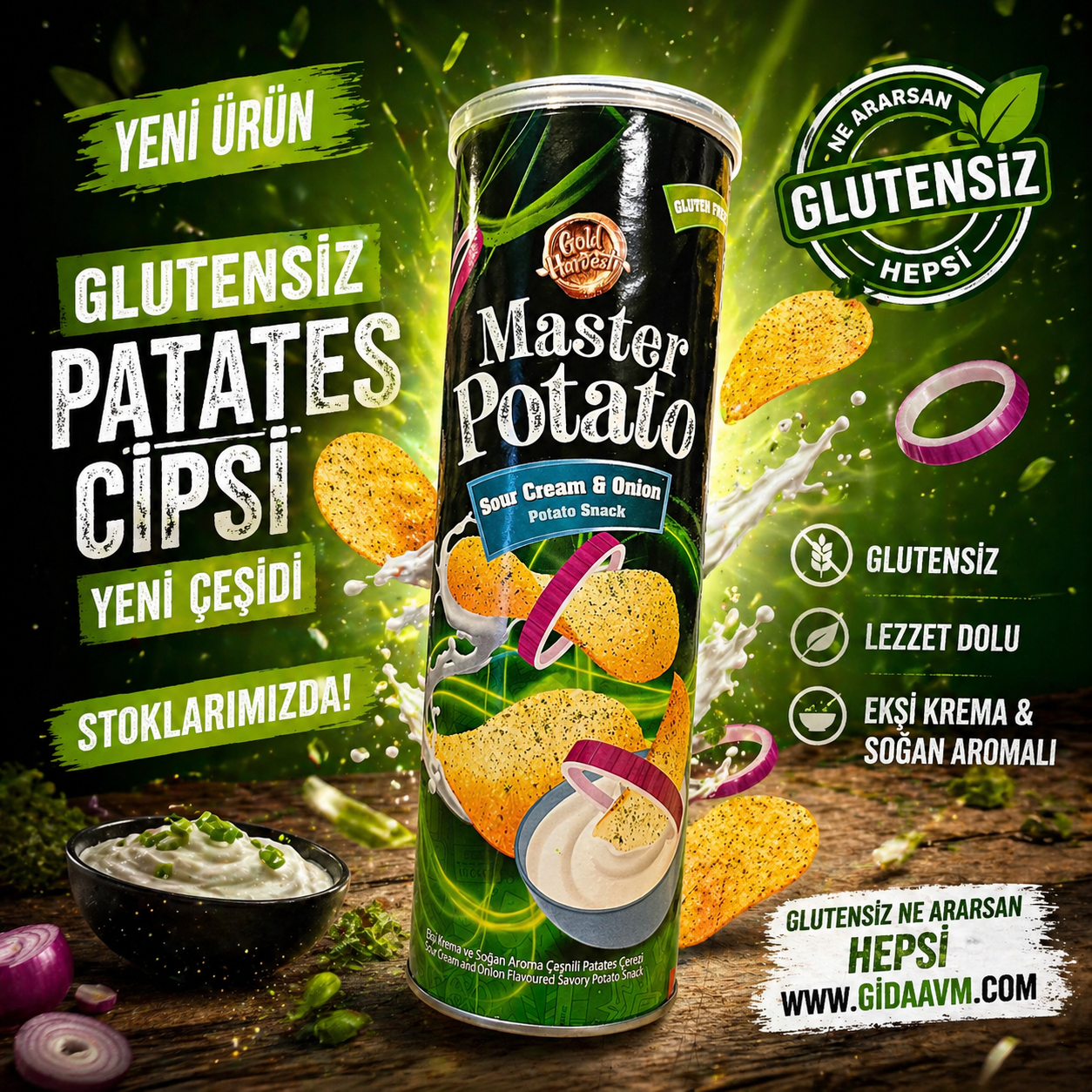 Master Potato Ekşi Krema ve Soğan Aromalı Glutensiz Cips 160G
