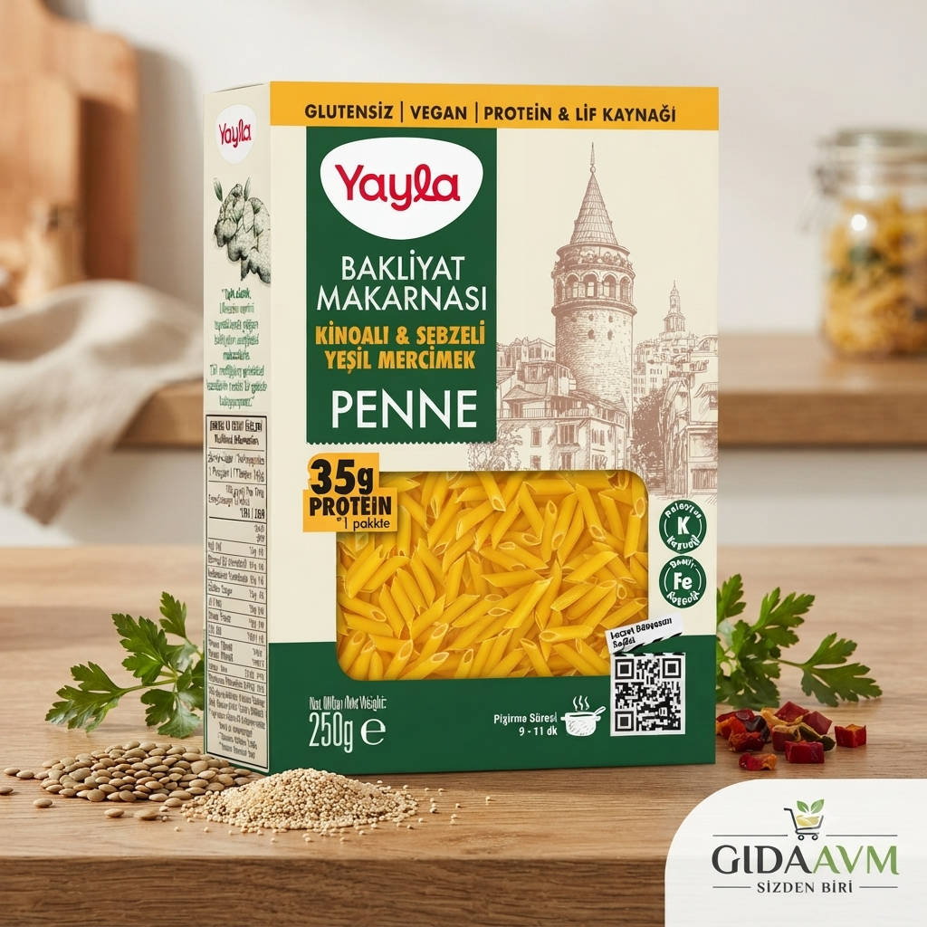 Yayla Kinoalı ve Sebzeli Yeşil Mercimek Penne Bakliyat Makarnası 250 g