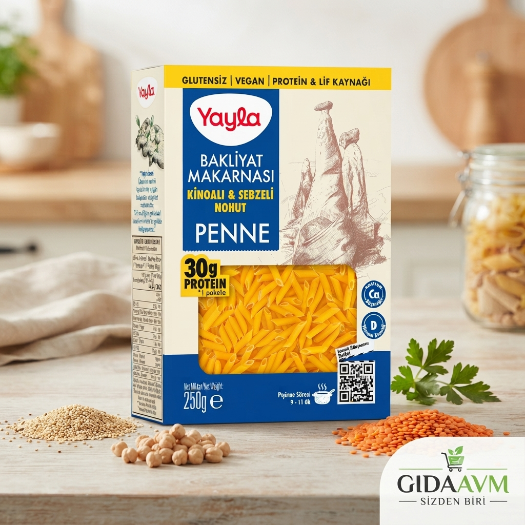 Yayla Kinoalı ve Sebzeli Nohut Penne Glutensiz Bakliyat Makarnası 250 g