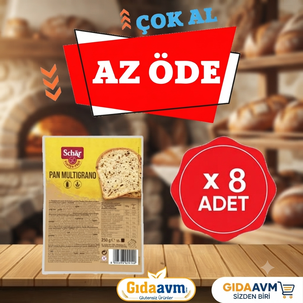 Schar Glutensiz Pan Multigrano Çok Tahıllı Ekmek 250 gr* 8 Adet (TETT 26/11/2026)