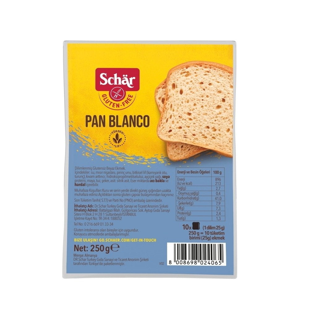 Schar Pan Blanco 250g Glutensiz Dilimli Ekmek (TETT  24/10/25)