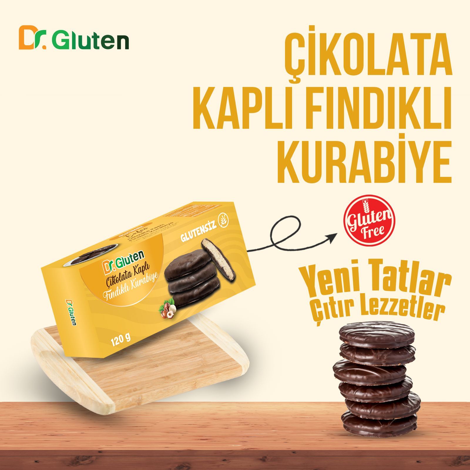 Dr. Gluten Çikolatalı Kaplı Fındıklı Kurabiye 120 gr