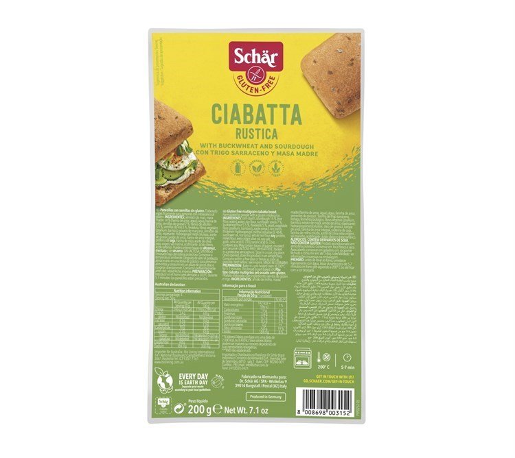 Schar Ciabatta Rustica Glutensiz Esmer Ekmek 200 gr (TETT 06/04/2025)