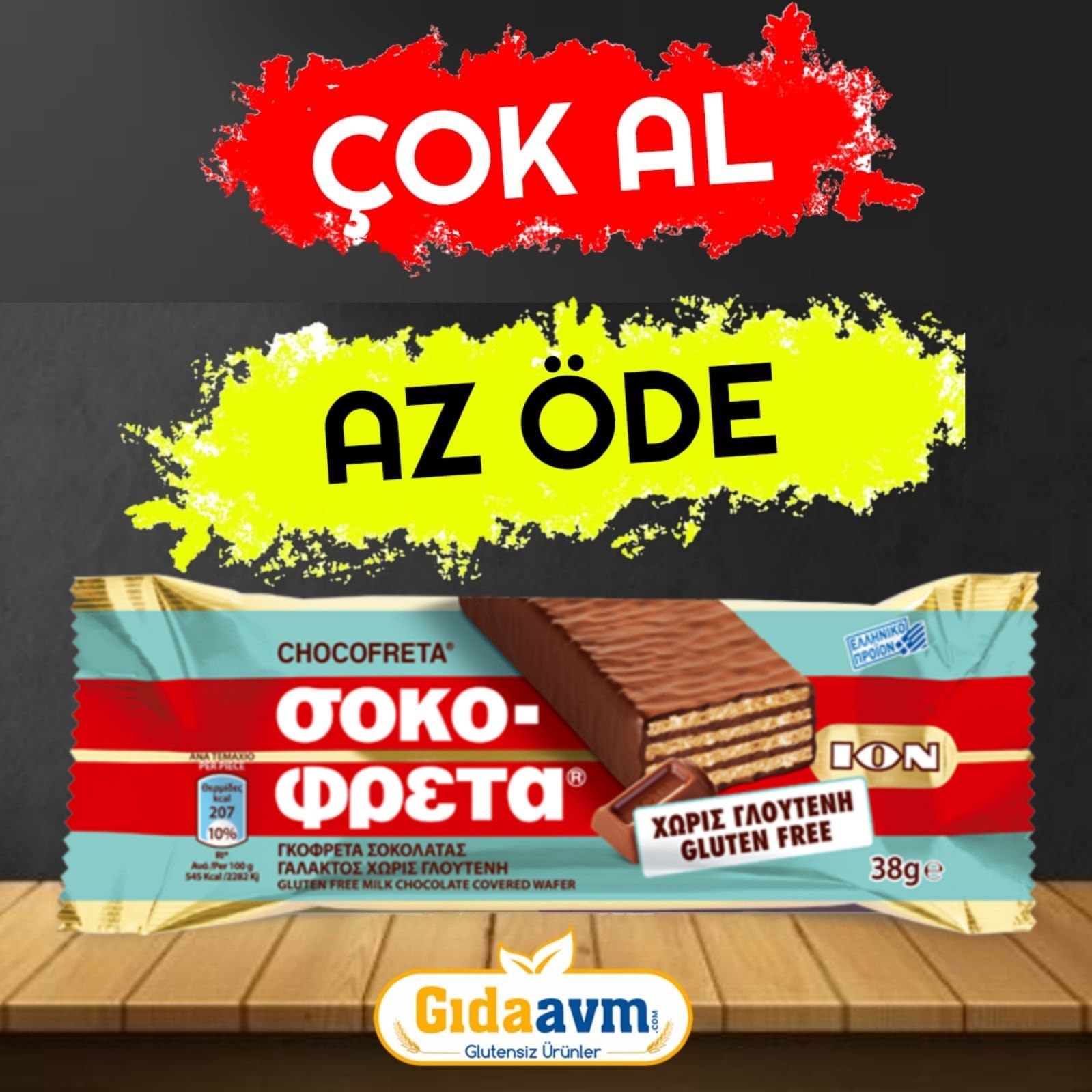ION Glutensiz Sütlü Çikolata Kaplı Gofret 38 gr 20 ADET T.E.T.T 3.AY 2026