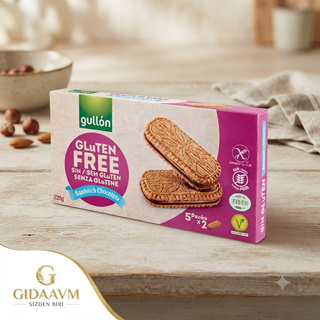 Gullon Glutensiz Çikolata Dolgulu Sandviç Bisküvi 225 g